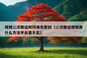 视频二次搬运如何成为原创（二次搬运视频用什么方法平台查不出）