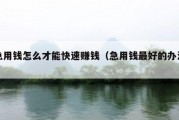 急用钱怎么才能快速赚钱（急用钱最好的办法）