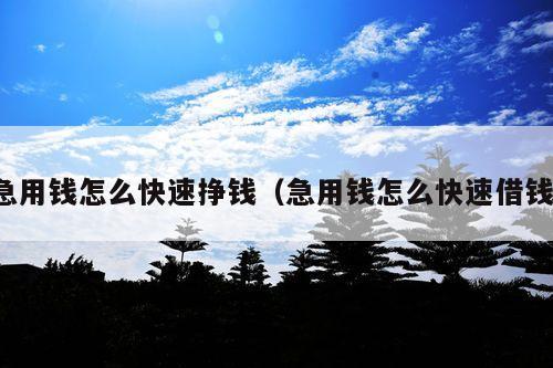 急用钱怎么快速挣钱(急用钱怎么快速借钱)
