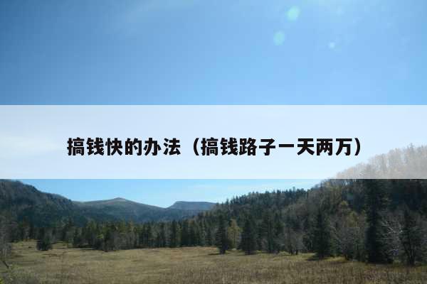 搞钱快的办法(搞钱路子一天两万)