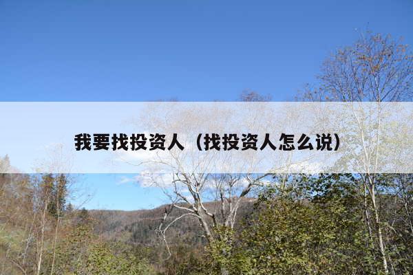 我要找投资人(找投资人怎么说)